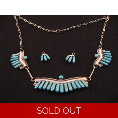 Turquoise & Silver Necklace 18" Long with Earring Charms by Robert Nastacio